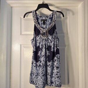 INC Sleeveless Navy Blue and Blue Blouse XL